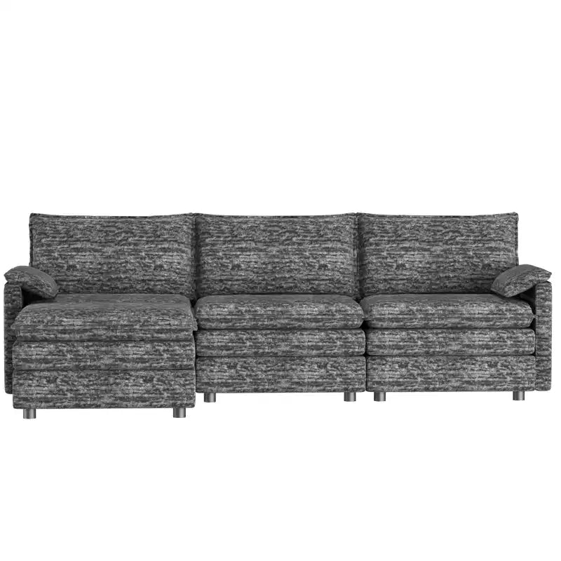 Canapé sectionnel modulaire 108" avec pouf mobile - Canapé d'angle en chenille pour salon d'appartement