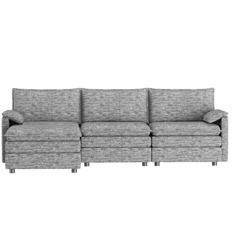 Canapé sectionnel modulaire 108" avec pouf mobile - Canapé d'angle en chenille pour salon d'appartement
