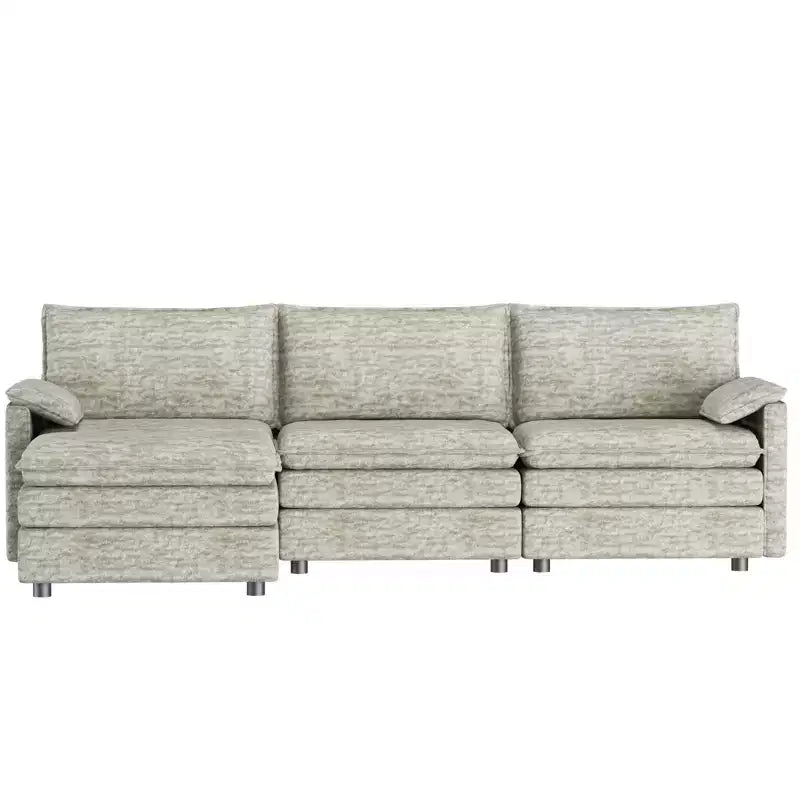 Canapé sectionnel modulaire 108" avec pouf mobile - Canapé d'angle en chenille pour salon d'appartement