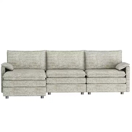 Canapé sectionnel modulaire 108" avec pouf mobile - Canapé d'angle en chenille pour salon d'appartement