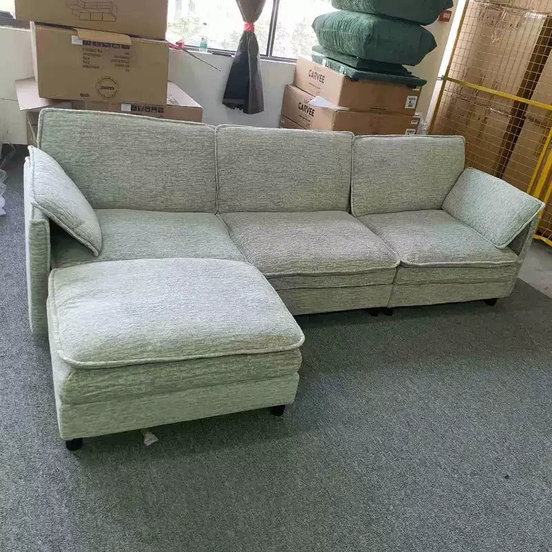Canapé sectionnel modulaire 108" avec pouf mobile - Canapé d'angle en chenille pour salon d'appartement