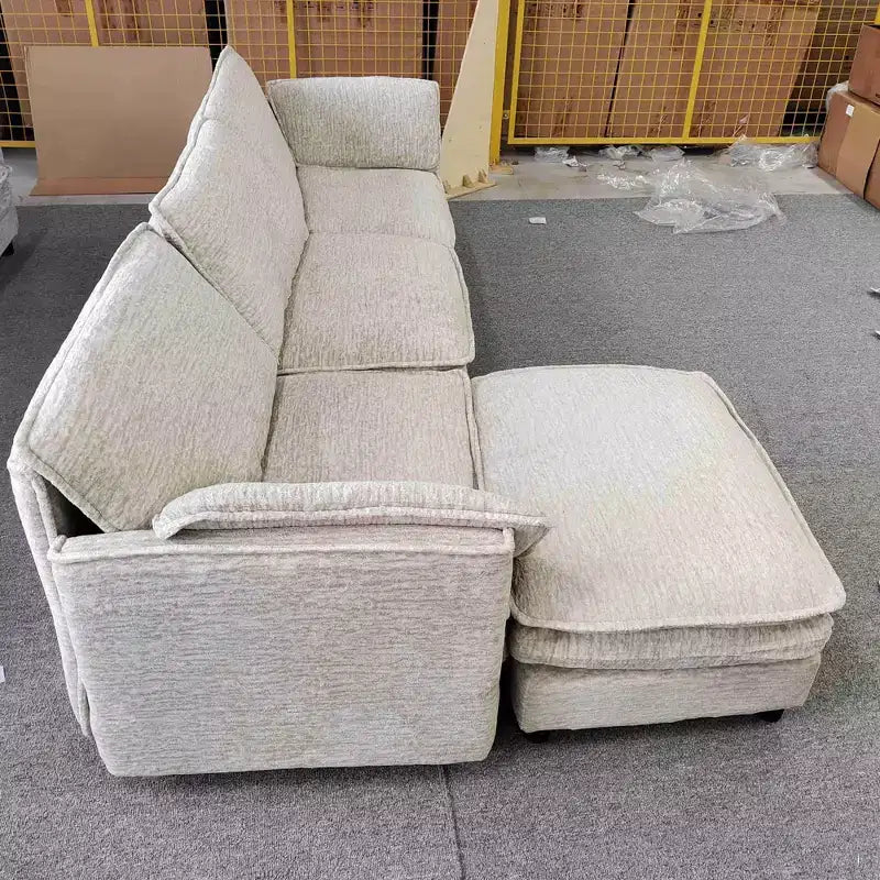 Canapé sectionnel modulaire 108" avec pouf mobile - Canapé d'angle en chenille pour salon d'appartement