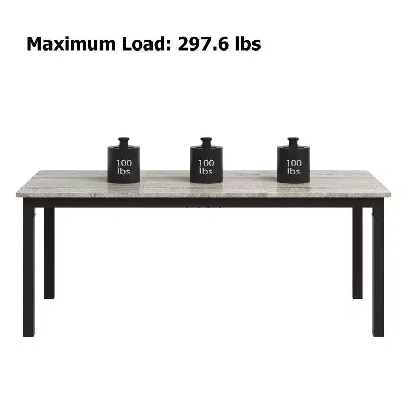 Table à manger industrielle pour 6-8 personnes, longue table de cuisine avec cadre métallique robuste et comptoir rectangulaire à bords arrondis pour le dîner