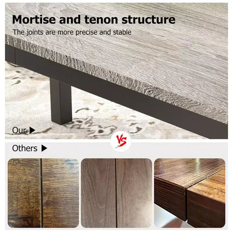 Table à manger industrielle pour 6-8 personnes, longue table de cuisine avec cadre métallique robuste et comptoir rectangulaire à bords arrondis pour le dîner