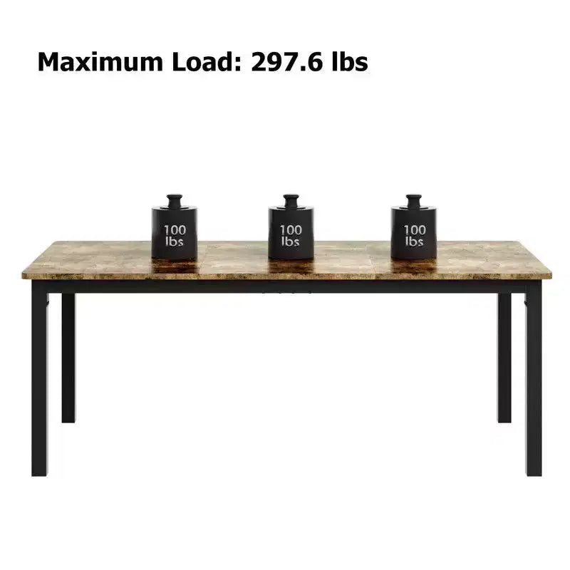 Table à manger industrielle pour 6-8 personnes, longue table de cuisine avec cadre métallique robuste et comptoir rectangulaire à bords arrondis pour le dîner