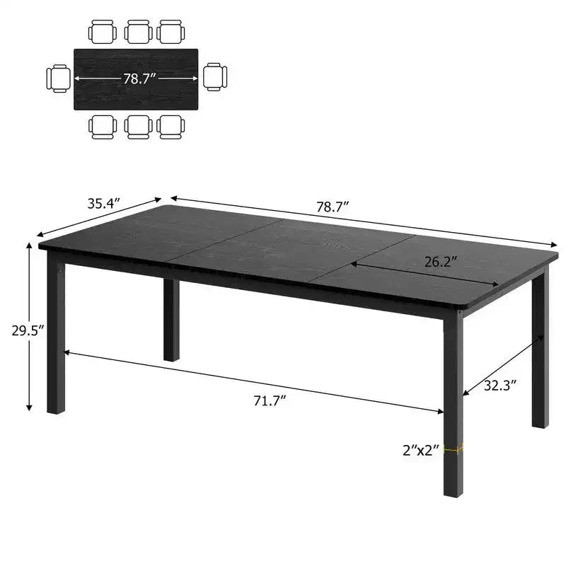 Table à manger industrielle pour 6-8 personnes, longue table de cuisine avec cadre métallique robuste et comptoir rectangulaire à bords arrondis pour le dîner