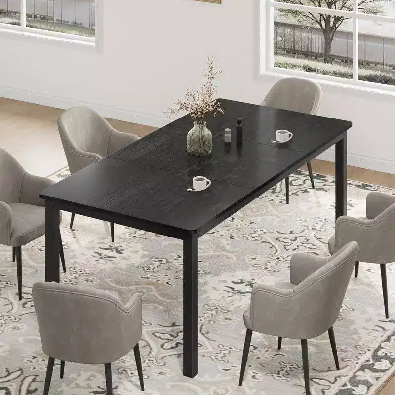 Industrial Dining Table for 6-8 People, Long Kitchen Table with Sturdy Metal Frame & Round Corner Rectangular Counter for Dinner