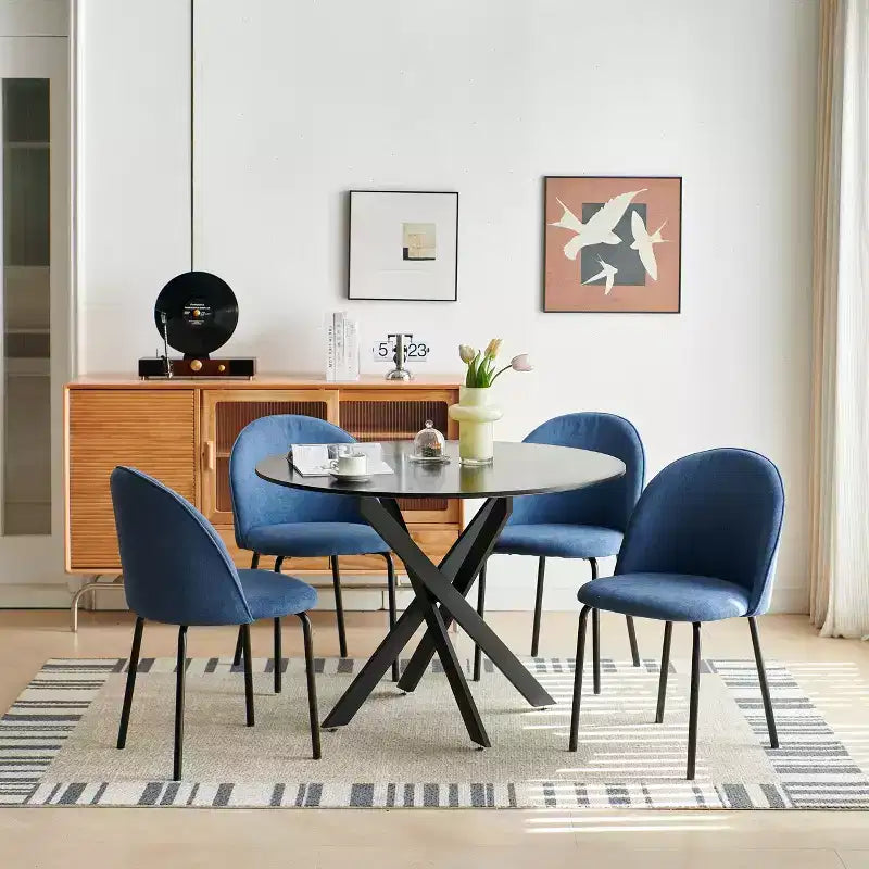 Table à manger ronde 42,1, table basse d'appoint de style Mid-Century avec pieds croisés en métal, table de cuisine pour 4 à 6 personnes
