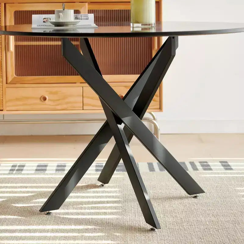 Table à manger ronde 42,1, table basse d'appoint de style Mid-Century avec pieds croisés en métal, table de cuisine pour 4 à 6 personnes