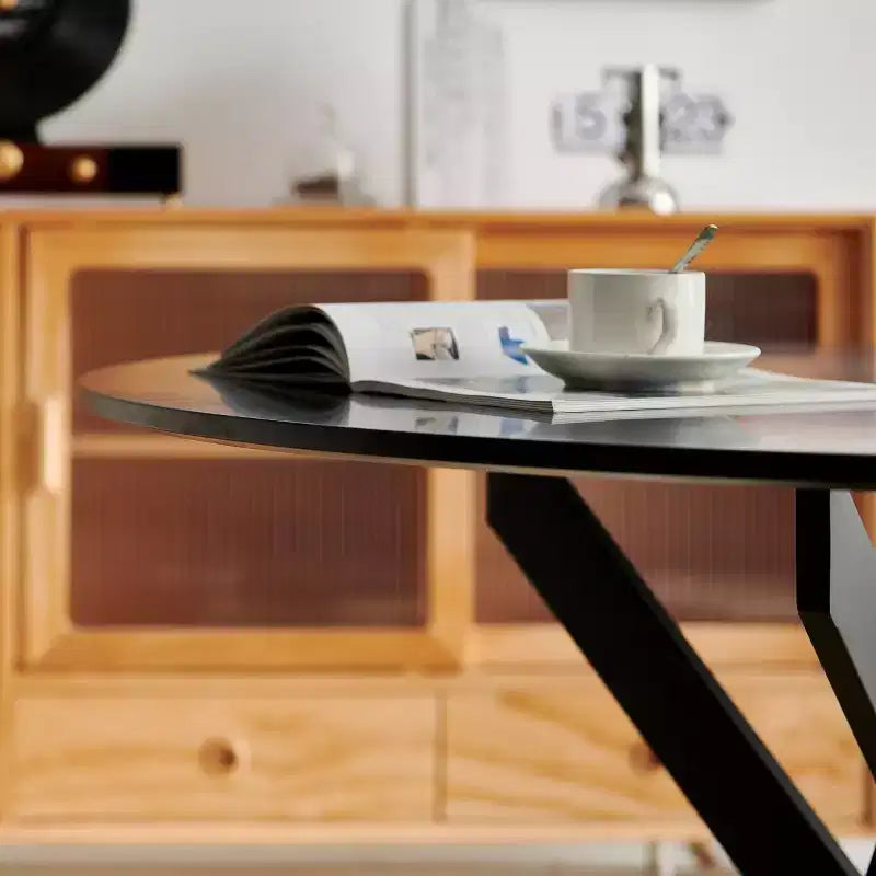 Table à manger ronde 42,1, table basse d'appoint de style Mid-Century avec pieds croisés en métal, table de cuisine pour 4 à 6 personnes