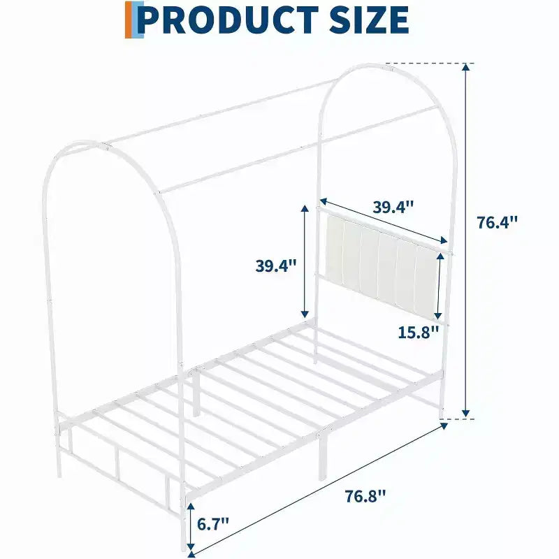 Cadre de lit baldaquin double avec tête de lit rembourrée, lit plateforme en métal pour enfants, lattes robustes, sommier tapissier non requis