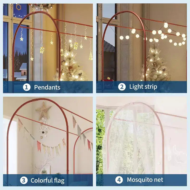 Cadre de lit baldaquin double avec tête de lit rembourrée, lit plateforme en métal pour enfants, lattes robustes, sommier tapissier non requis