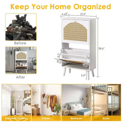 Karl Home 2 Flip Drawers White Particle Board 38.58in. W Shoe Cabinets