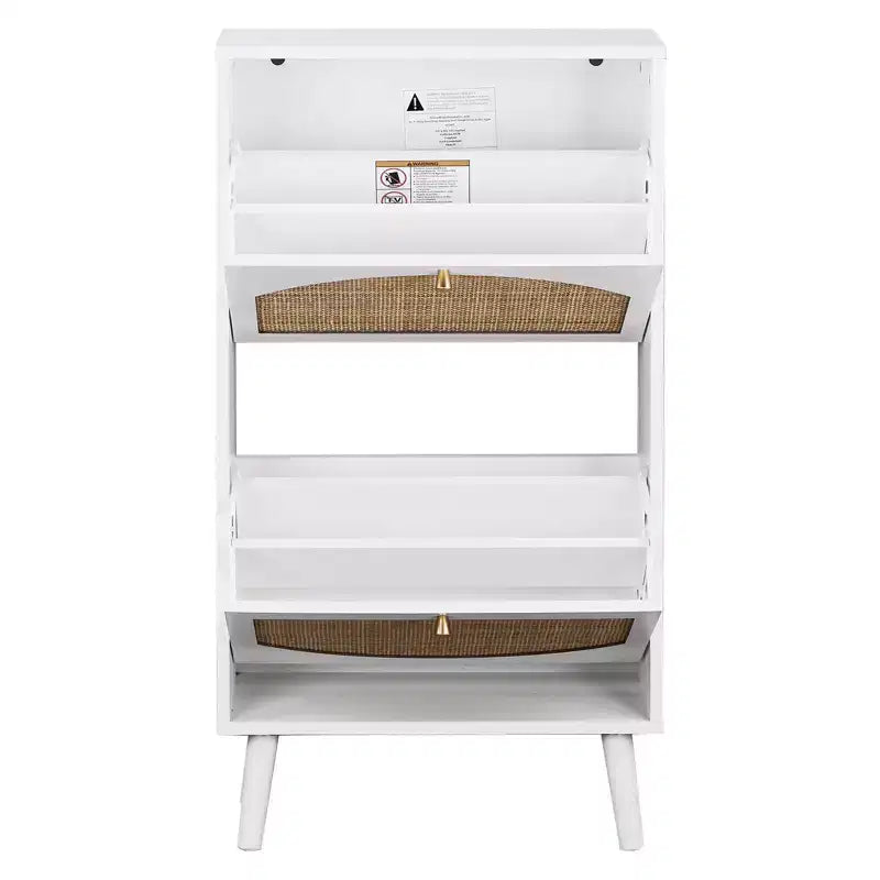 2 meubles à chaussures blancs avec 2 tiroirs abattants, en panneaux de particules, largeur 98 cm