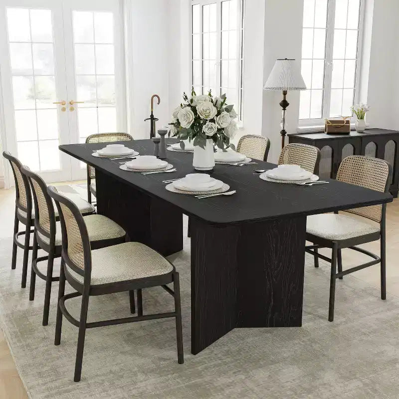 Table de salle à manger de style ferme en bois massif 79 x 33,5 avec pieds en V et plateau carré en bois pour salles à manger modernes et réunions de famille Noir