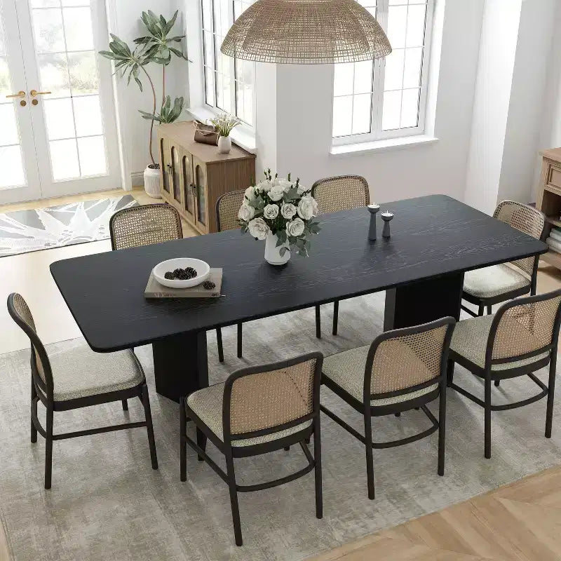 Table de salle à manger de style ferme en bois massif 79 x 33,5 avec pieds en V et plateau carré en bois pour salles à manger modernes et réunions de famille Noir