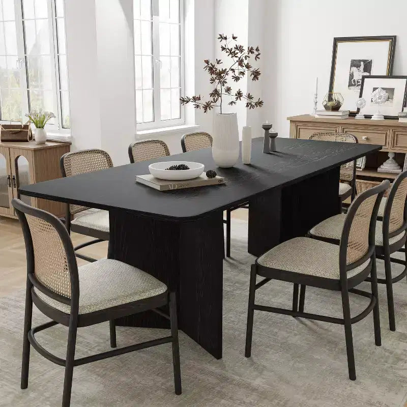 Table de salle à manger de style ferme en bois massif 79 x 33,5 avec pieds en V et plateau carré en bois pour salles à manger modernes et réunions de famille Noir