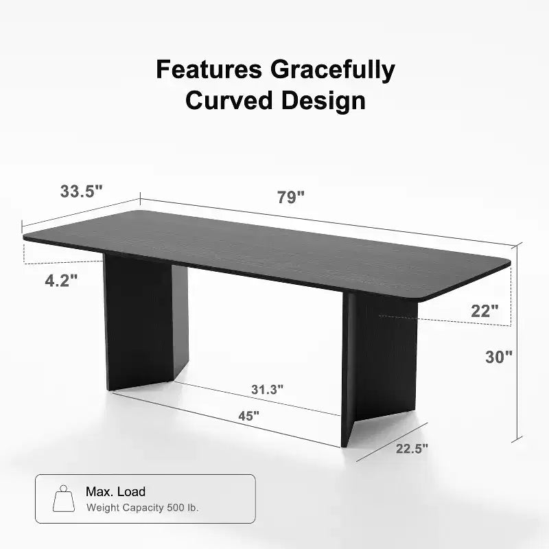 Table de salle à manger de style ferme en bois massif 79 x 33,5 avec pieds en V et plateau carré en bois pour salles à manger modernes et réunions de famille Noir