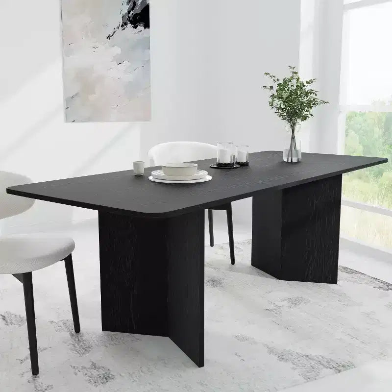 Table de salle à manger de style ferme en bois massif 79 x 33,5 avec pieds en V et plateau carré en bois pour salles à manger modernes et réunions de famille Noir