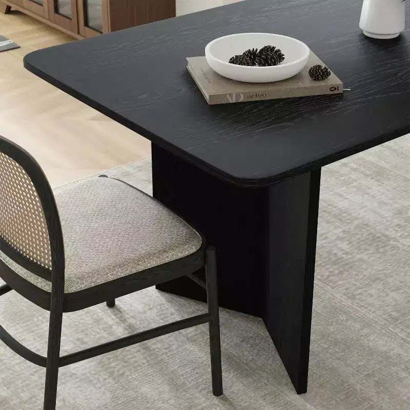 Table de salle à manger de style ferme en bois massif 79 x 33,5 avec pieds en V et plateau carré en bois pour salles à manger modernes et réunions de famille Noir