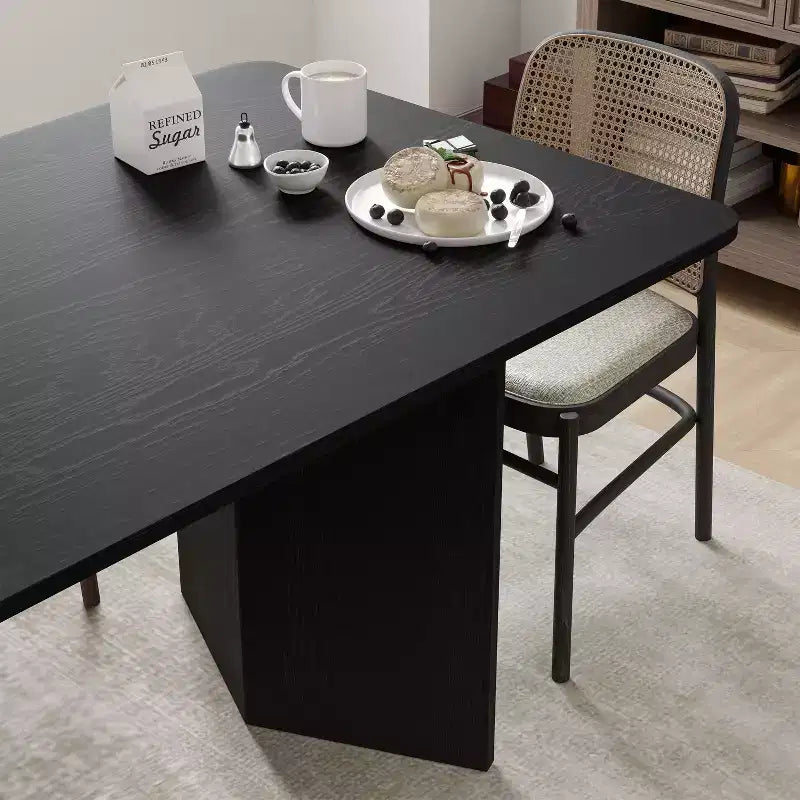 Table de salle à manger de style ferme en bois massif 79 x 33,5 avec pieds en V et plateau carré en bois pour salles à manger modernes et réunions de famille Noir