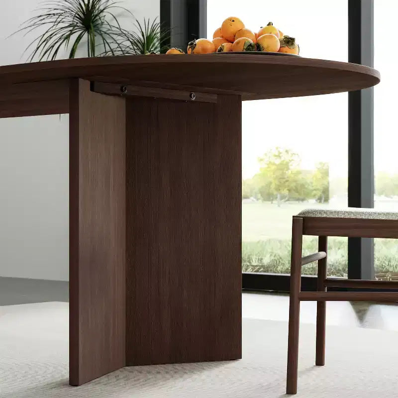 Table à manger de ferme en bois massif 79 x 33,5 avec pieds en V et plateau ovale en bois pour salles à manger modernes et réunions de famille Noyer