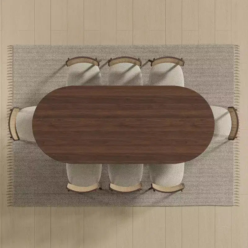 Table à manger de ferme en bois massif 79 x 33,5 avec pieds en V et plateau ovale en bois pour salles à manger modernes et réunions de famille Noyer
