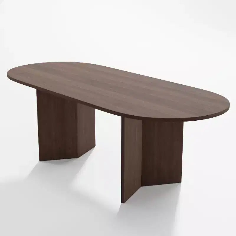 Table à manger de ferme en bois massif 79 x 33,5 avec pieds en V et plateau ovale en bois pour salles à manger modernes et réunions de famille Noyer