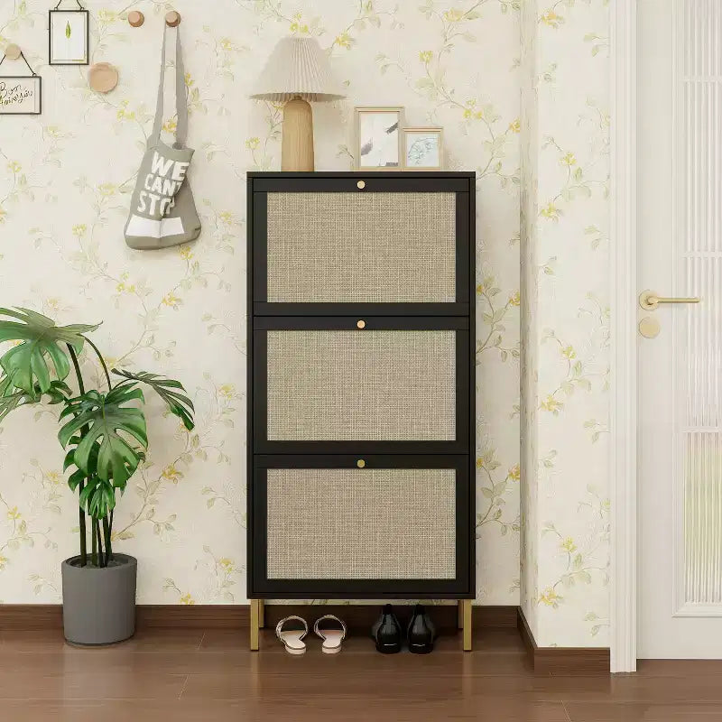 MAYEERTY Rattan Shoe Cabinets with 3 Doors Freestanding Modern Shoe Storage Shoe Racl for Entryway Black