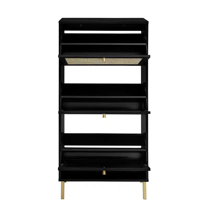 Meuble à chaussures en rotin avec 3 portes, meuble de rangement pour chaussures autoportant moderne, étagère à chaussures pour entrée, noir