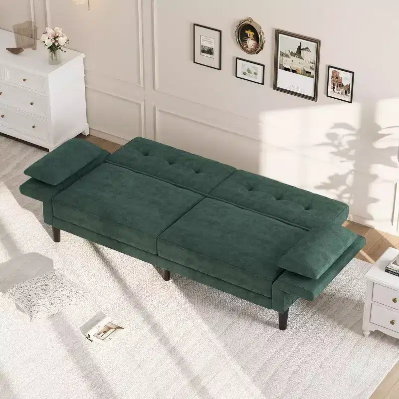 Canapé-lit futon en chenille 89, canapé-lit convertible moderne avec dossier et accoudoirs réglables, canapé 3 places avec 2 oreillers pour appartement