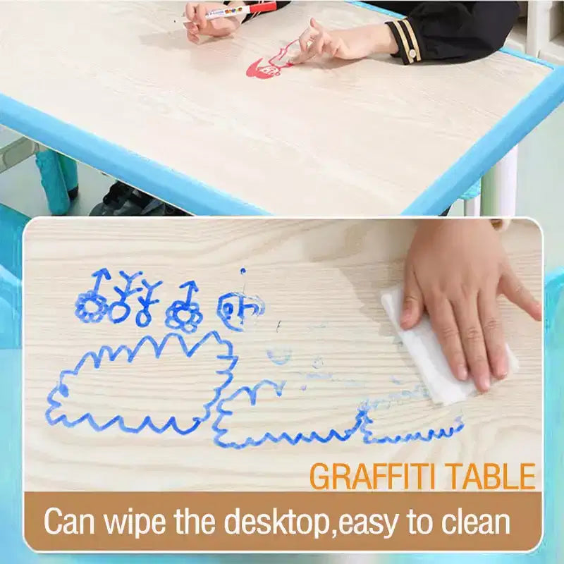 Table et chaise pour enfants, table et 6 chaises réglables en hauteur pour enfants de 2 à 10 ans, table d'activités pour enfants supportant jusqu'à 136 kg, bleue