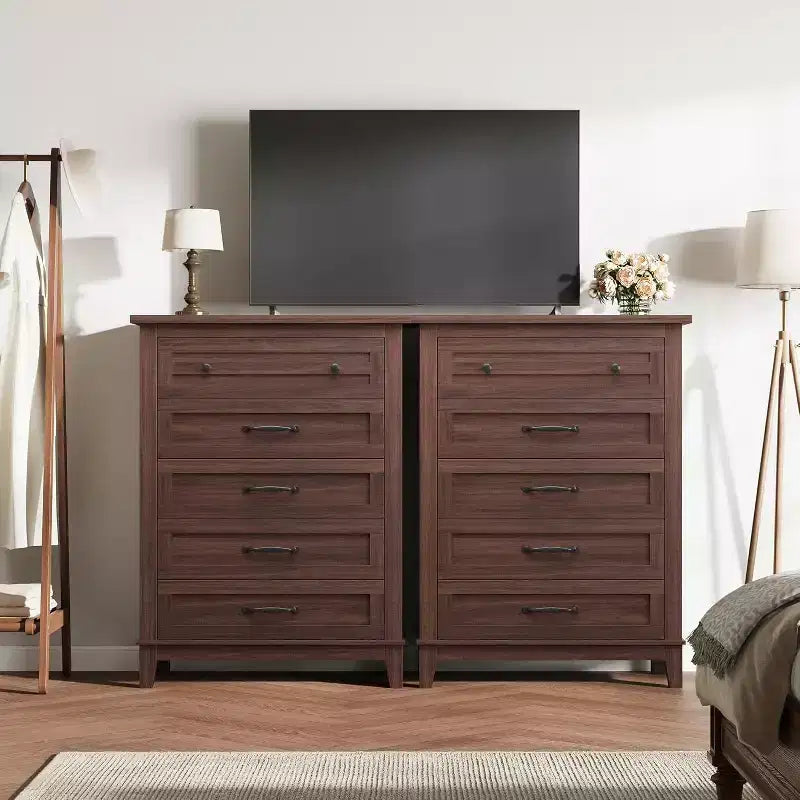 Commode à 5 tiroirs pour chambre, commode verticale de 104,9 cm de hauteur avec grand espace de rangement, commode de placard autonome en bois pour chambre, salon
