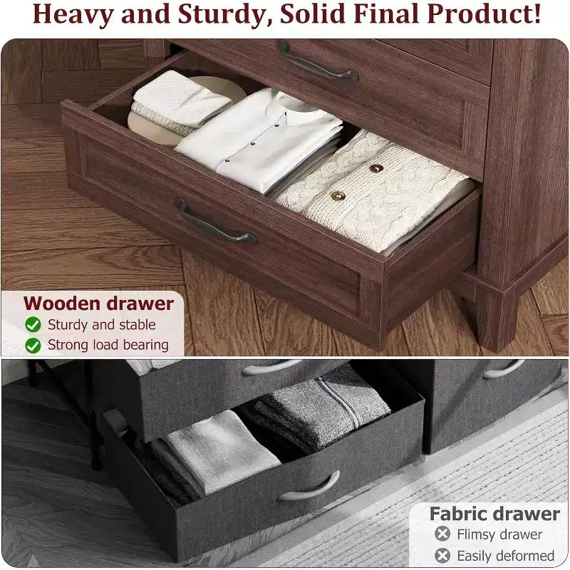 Commode à 5 tiroirs pour chambre, commode verticale de 104,9 cm de hauteur avec grand espace de rangement, commode de placard autonome en bois pour chambre, salon