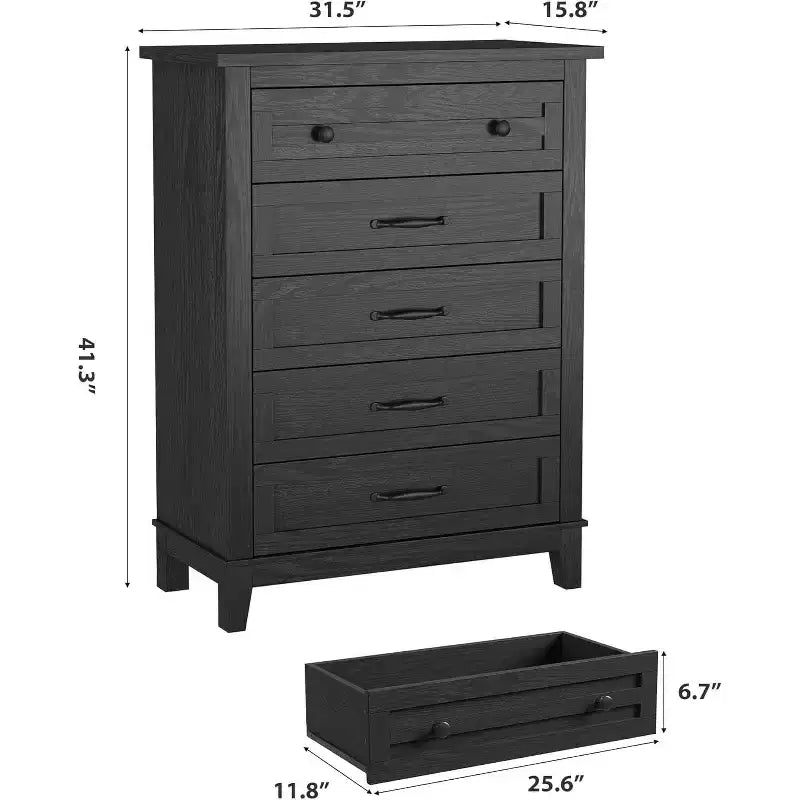 Commode à 5 tiroirs pour chambre, commode verticale de 104,9 cm de hauteur avec grand espace de rangement, commode de placard autonome en bois pour chambre, salon