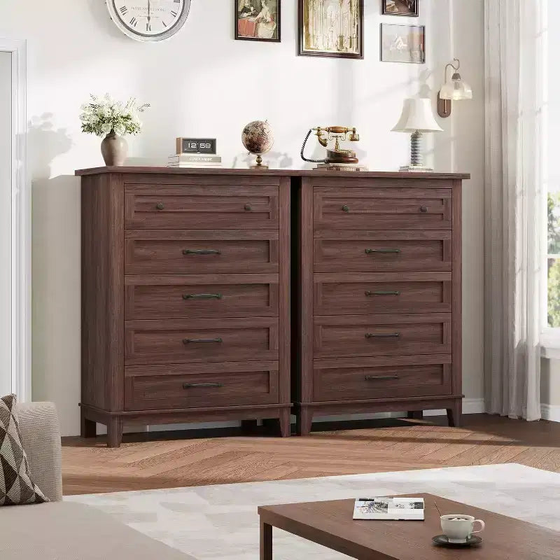 Commode à 5 tiroirs pour chambre, commode verticale de 104,9 cm de hauteur avec grand espace de rangement, commode de placard autonome en bois pour chambre, salon