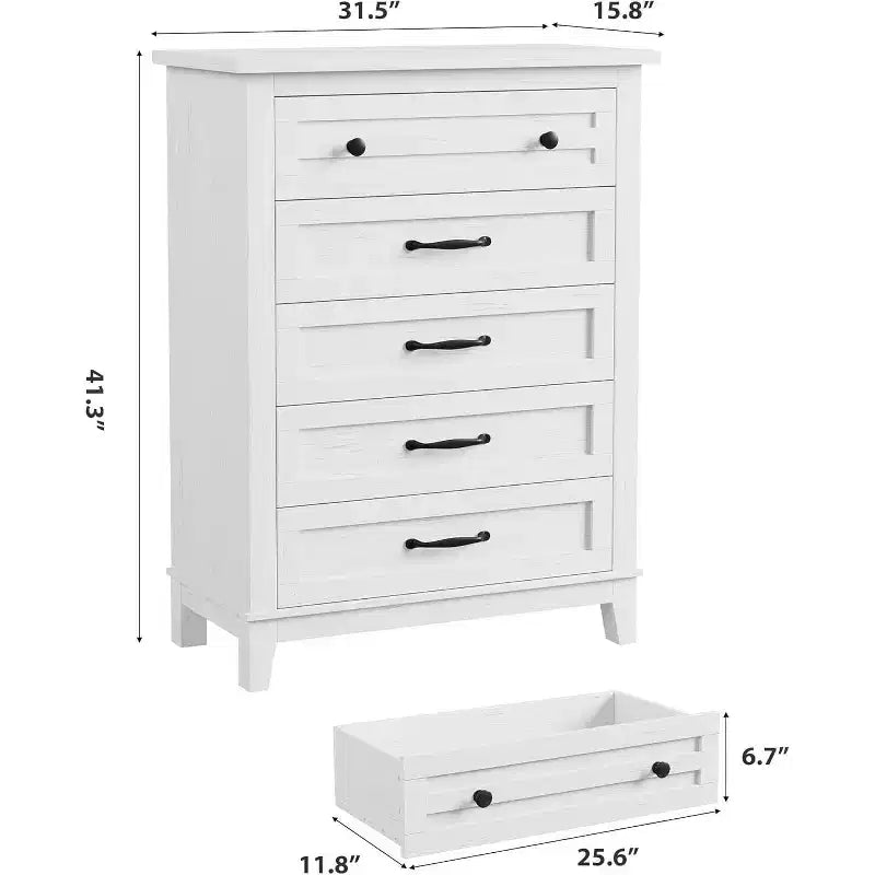 Commode à 5 tiroirs pour chambre, commode verticale de 104,9 cm de hauteur avec grand espace de rangement, commode de placard autonome en bois pour chambre, salon