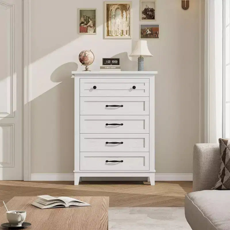 Commode à 5 tiroirs pour chambre, commode verticale de 104,9 cm de hauteur avec grand espace de rangement, commode de placard autonome en bois pour chambre, salon