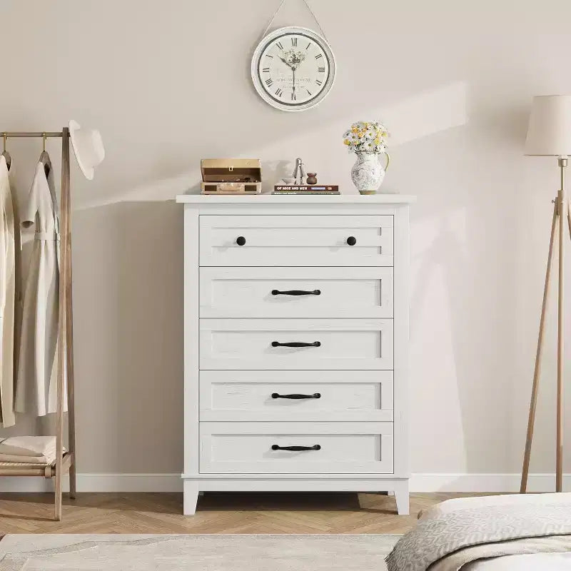 Commode à 5 tiroirs pour chambre, commode verticale de 104,9 cm de hauteur avec grand espace de rangement, commode de placard autonome en bois pour chambre, salon