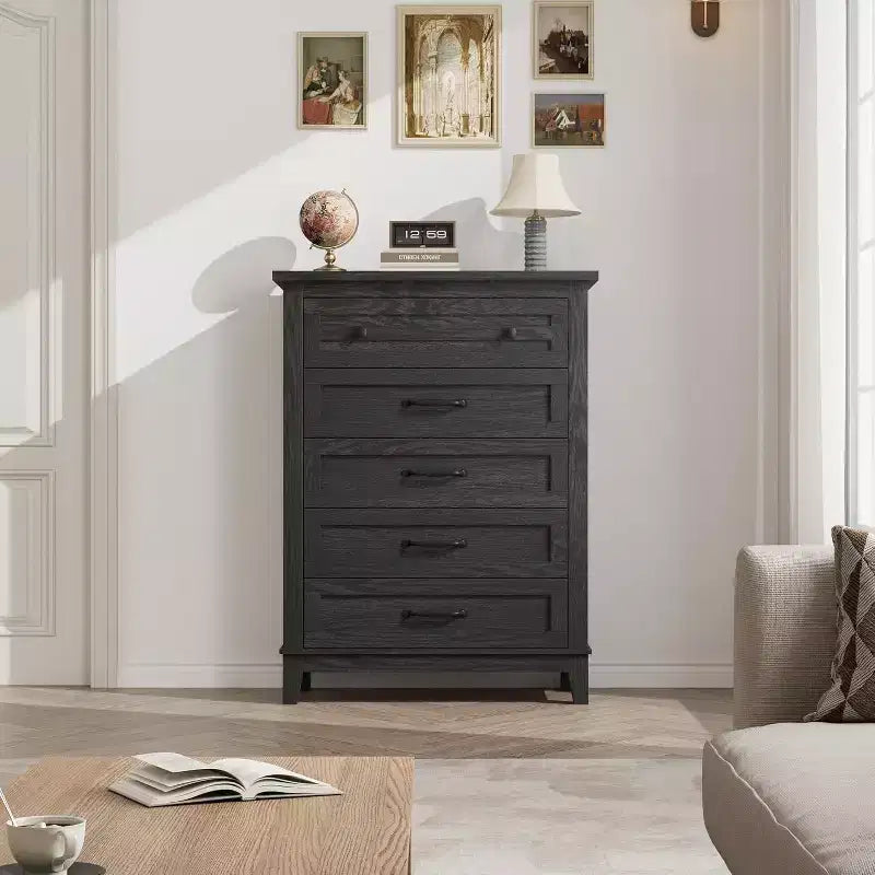Commode à 5 tiroirs pour chambre, commode verticale de 104,9 cm de hauteur avec grand espace de rangement, commode de placard autonome en bois pour chambre, salon