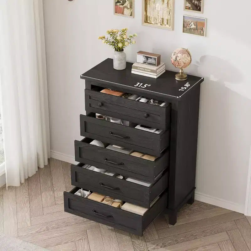 Commode à 5 tiroirs pour chambre, commode verticale de 104,9 cm de hauteur avec grand espace de rangement, commode de placard autonome en bois pour chambre, salon