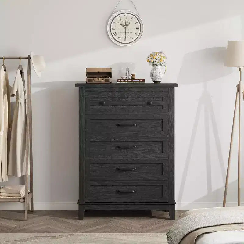 Commode à 5 tiroirs pour chambre, commode verticale de 104,9 cm de hauteur avec grand espace de rangement, commode de placard autonome en bois pour chambre, salon