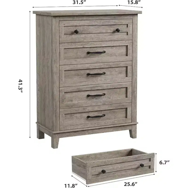 Commode à 5 tiroirs pour chambre, commode verticale de 104,9 cm de hauteur avec grand espace de rangement, commode de placard autonome en bois pour chambre, salon