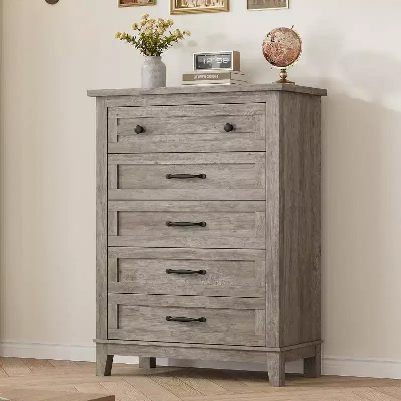 Commode à 5 tiroirs pour chambre, commode verticale de 104,9 cm de hauteur avec grand espace de rangement, commode de placard autonome en bois pour chambre, salon