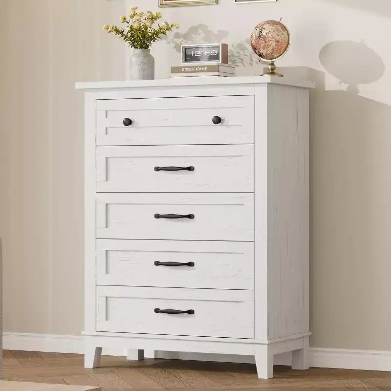 Commode à 5 tiroirs pour chambre, commode verticale de 104,9 cm de hauteur avec grand espace de rangement, commode de placard autonome en bois pour chambre, salon