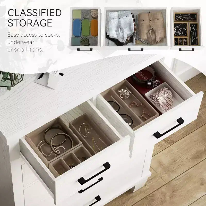 Commode à 6 tiroirs pour chambre à coucher, commode haute grise de 45 po avec rangement, commode en bois pour placard de chambre à coucher, salon, entrée