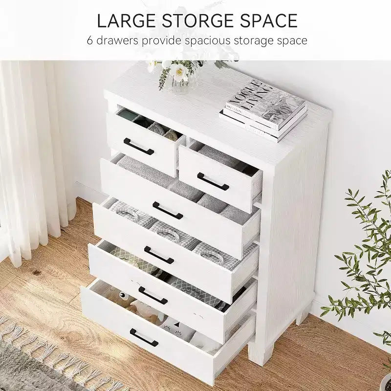 Commode à 6 tiroirs pour chambre à coucher, commode haute grise de 45 po avec rangement, commode en bois pour placard de chambre à coucher, salon, entrée