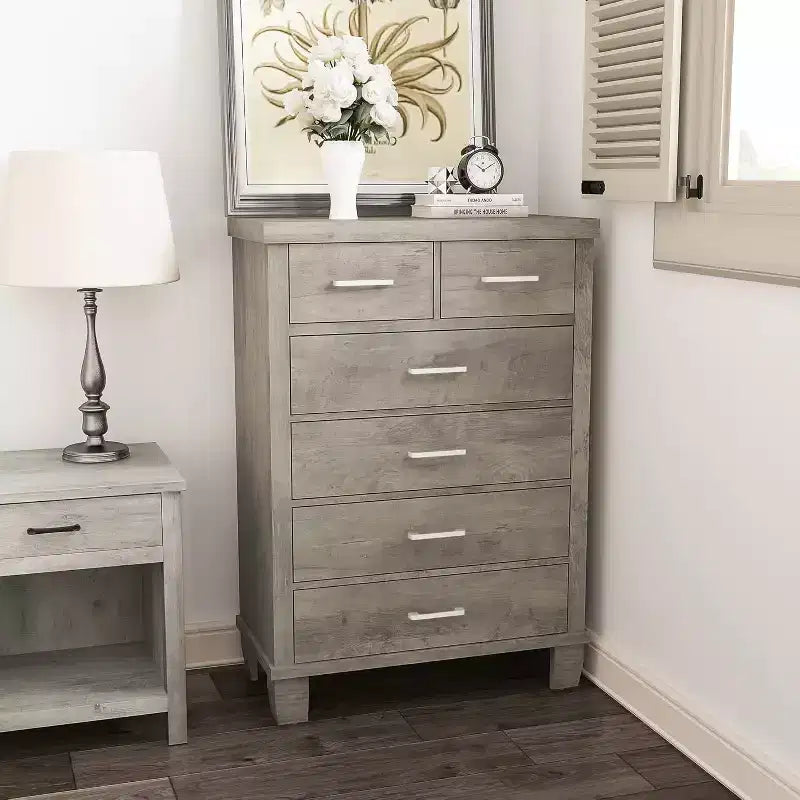 6 Drawers Dresser for Bedroom, 45 Tall Grey Chests of Drawers with Storage, Wooden Dresser for Closet for Bedroom, Living Room, Entryway