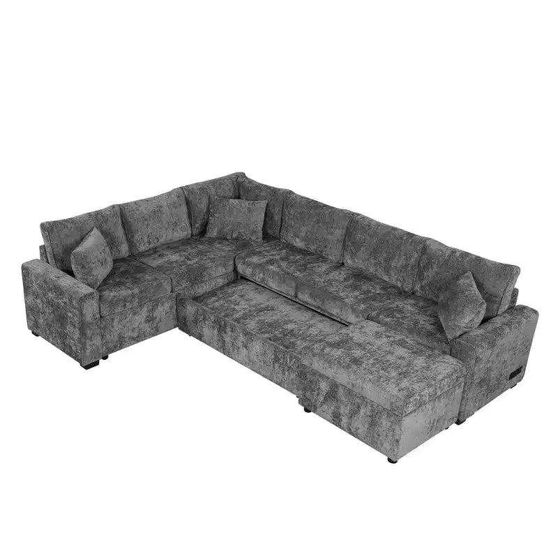 112.2 Canapé convertible moderne avec pouf de rangement et trois coussins