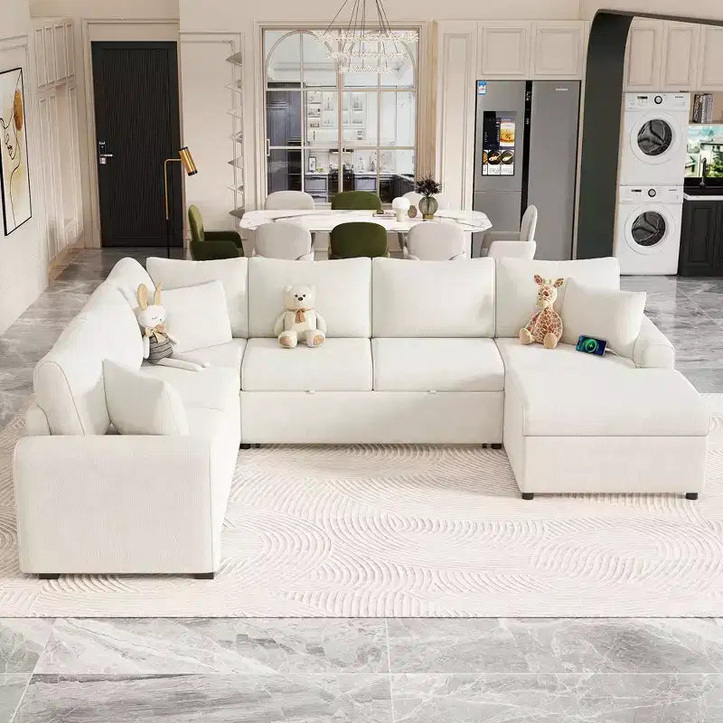 112.2 Canapé convertible moderne avec pouf de rangement et trois coussins